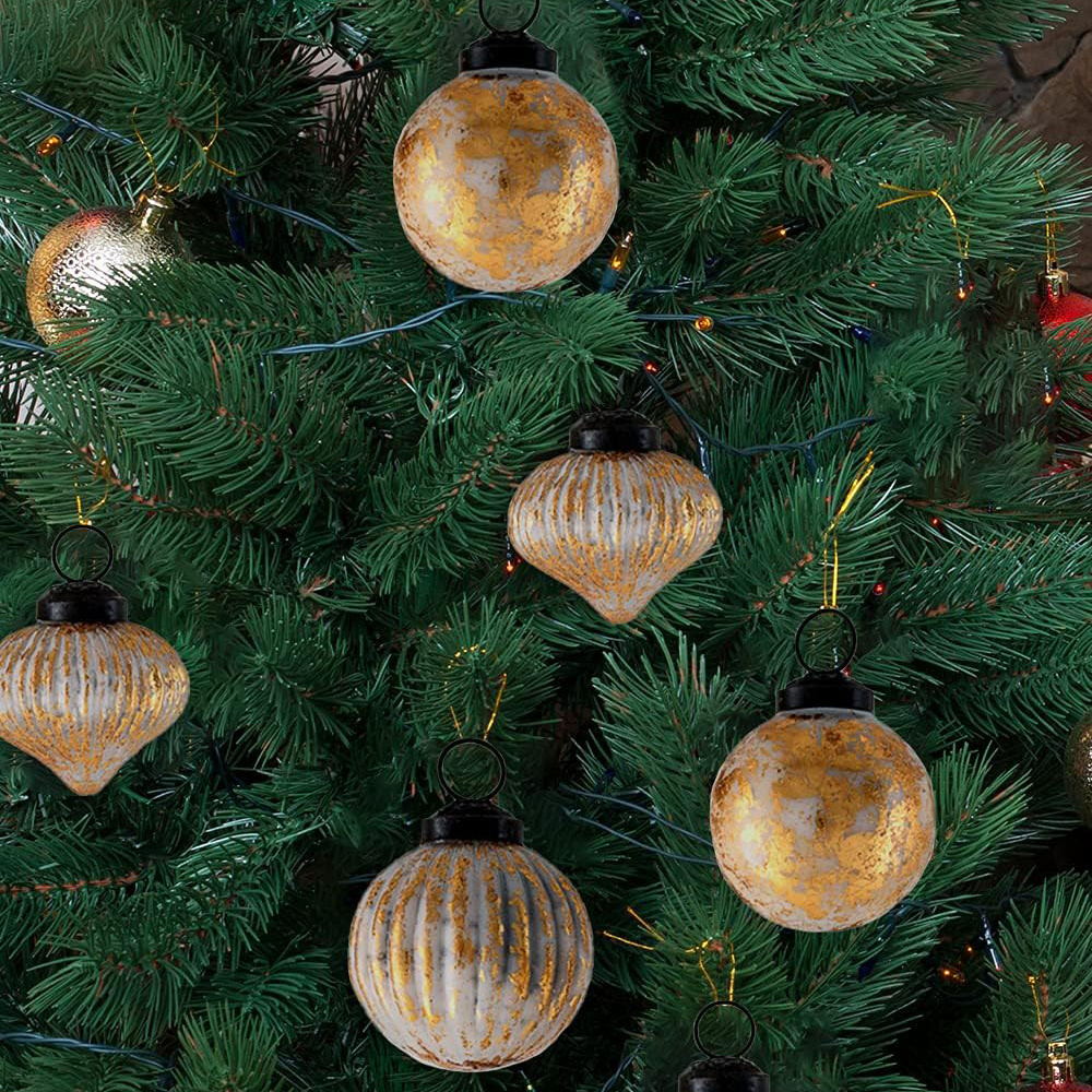 Tinted Gold Foil vertical grain Glass ball Ornaments,Glitter Gold glass for Christmas Tree Decorations Holidays Eco-friendly