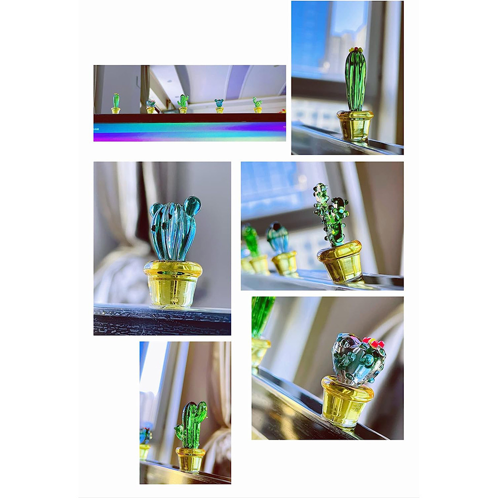 Glass Art Cactus Crystal Miniature Cute Cactus Figurines Simulation Plants Decorations Ornament