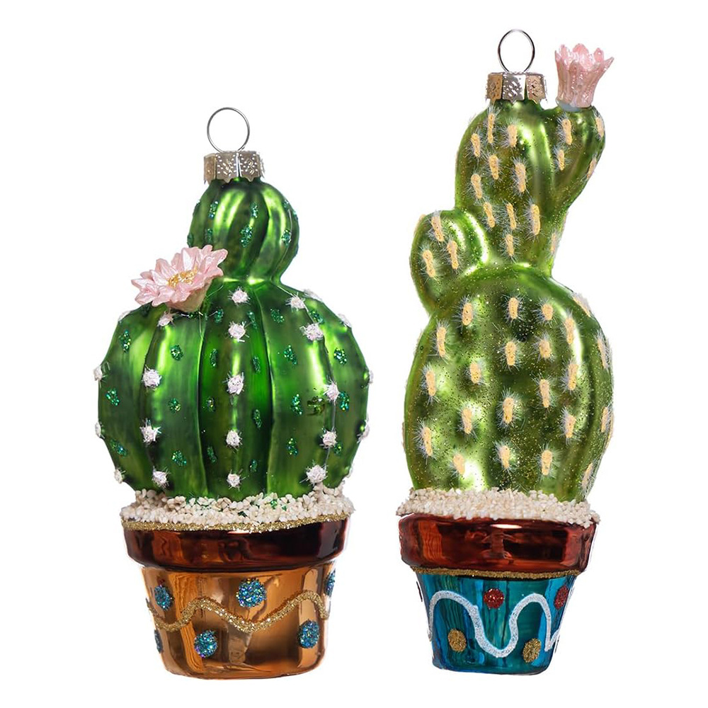 Mini Cute Glass Christmas Tree Hanging Ornaments Artificial Basin Plant Cactus Potted Eco-friendly