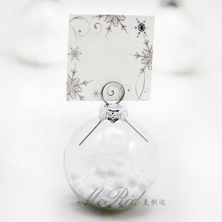 4cm Clear Glass Flat Bauble Ball Place Name Card Holder For Table