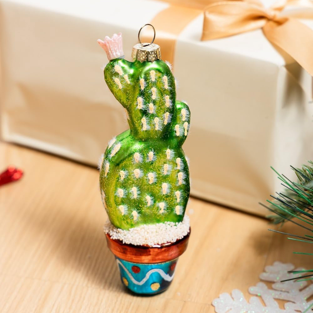 Mini Cute Glass Christmas Tree Hanging Ornaments Artificial Basin Plant Cactus Potted Eco-friendly