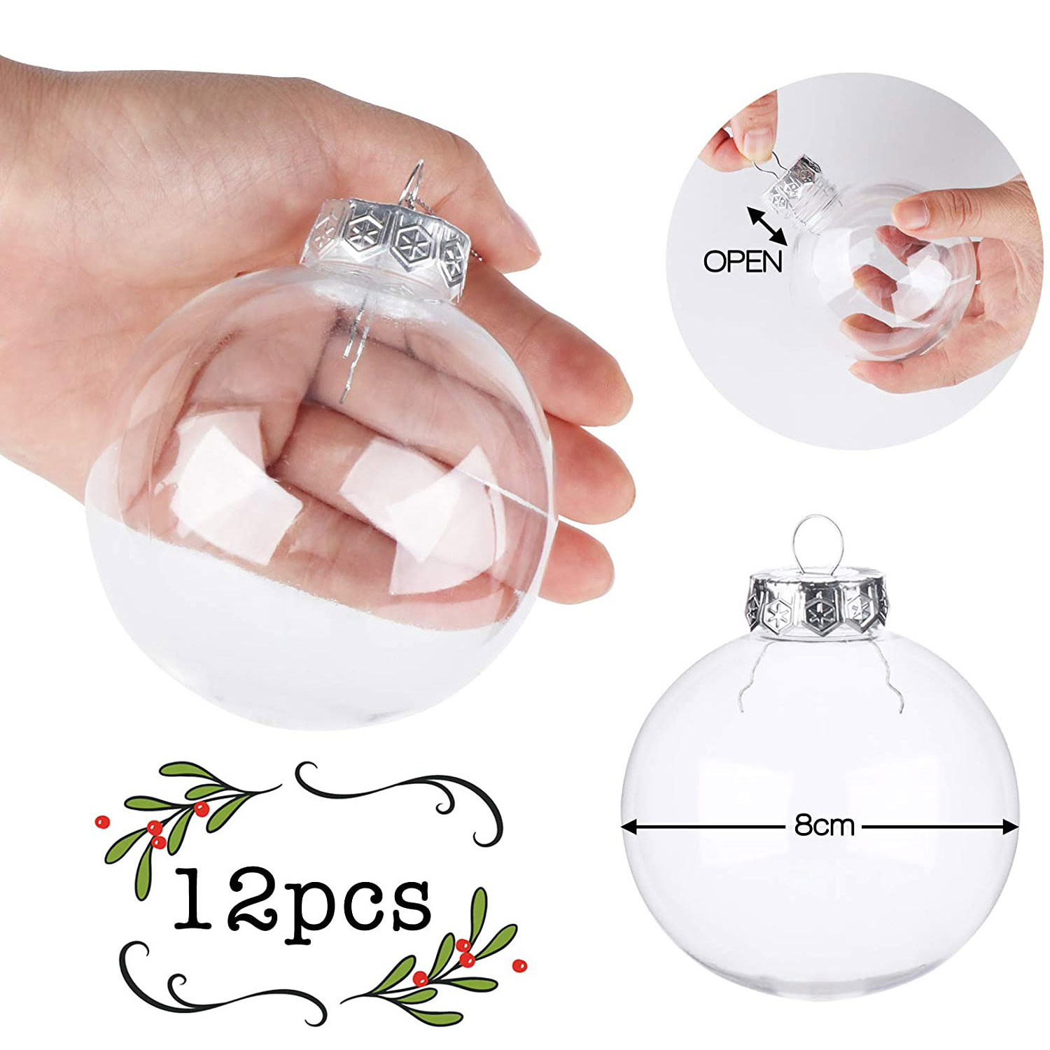 80mm Transparent Christmas Balls glass/Plastic Fillable Bauble Christmas Decorations Tree Ornament Balls Eco-friendly