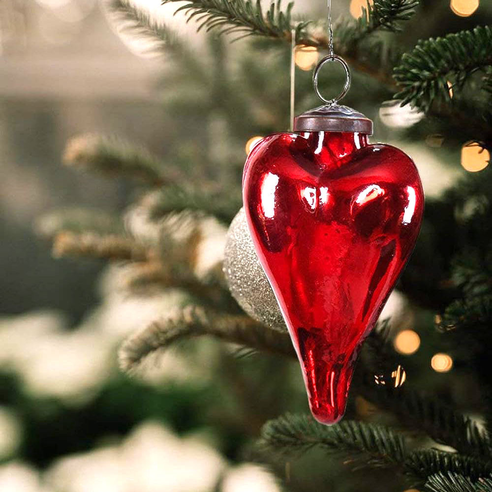 Antique Red Glass Heart Ornaments, Valentine Heart Ornaments, Hang on Christmas Tree,Valentine Tree,Table Centerpiece