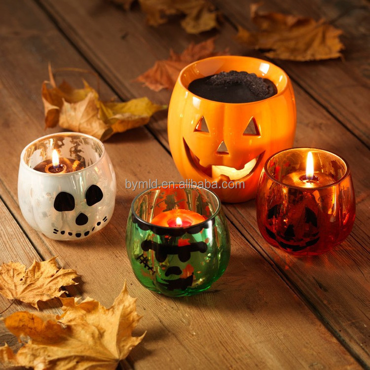 Wholesale Tealight Candle Holder Empty Pumpkin Candle Jar for Halloween