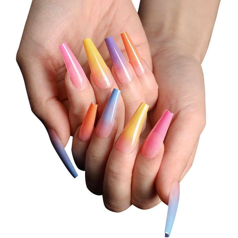 24pcs/set Full Cover/half colorful Ballerina False Nail Art Artificial Long Tips Coffin Designed Press On Nails