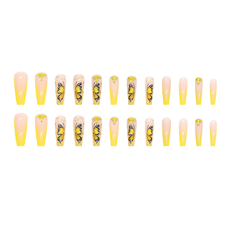 24 pcs/box Top quality luxury medium rhinestone jewel hand made acrylic coffin press on nails almond shape fake nails 3d