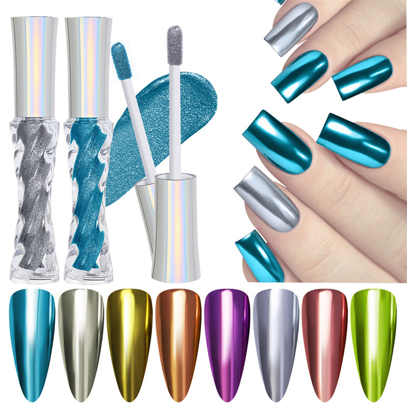 Hot Selling Magic Mirror Nail Powder Non Flying Solid Polish Color Mirror Effect Shiny Nail Chrome Liquid