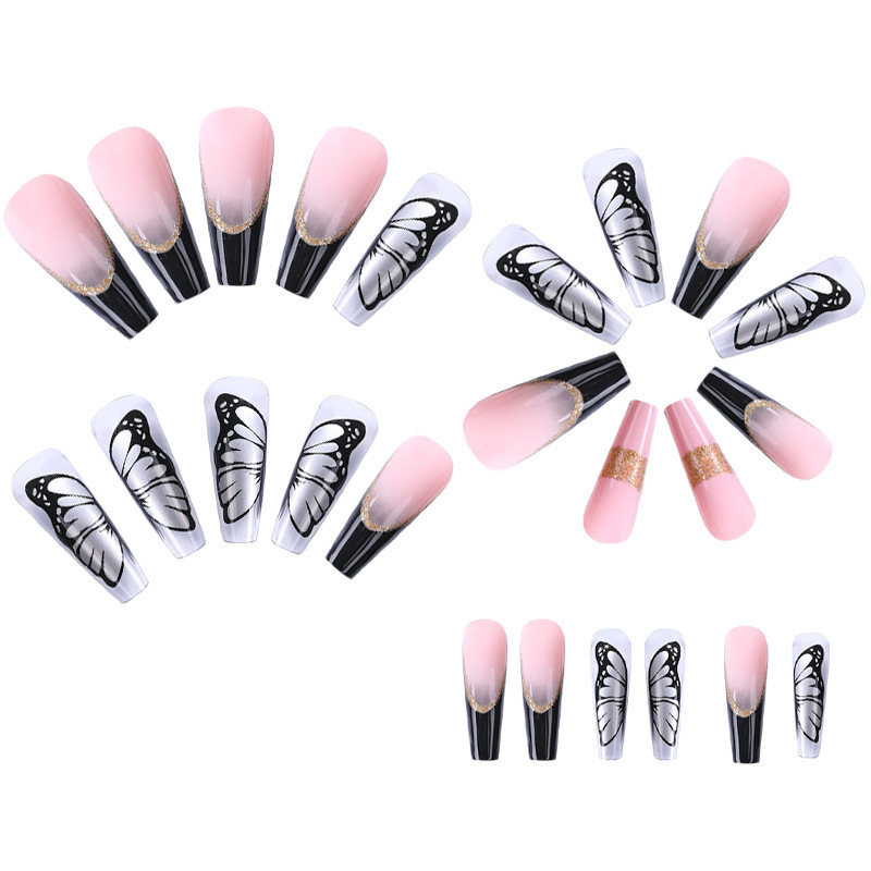 24 pcs/box Top quality luxury medium rhinestone jewel hand made acrylic coffin press on nails almond shape fake nails 3d