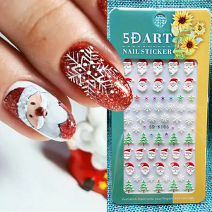 Hot Sale 3D Self Adhesive Christmas Nail Decals Decorations 5D Embossed Stereoscopic Christmas Nail Art Stickers