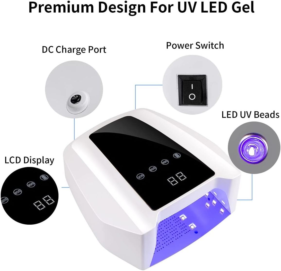 72W Rechargeable Wireless UV Nail Dryer Machine Pedicure UL LED Lamp for Manicure for US UK EU AU Power Supply on Battery