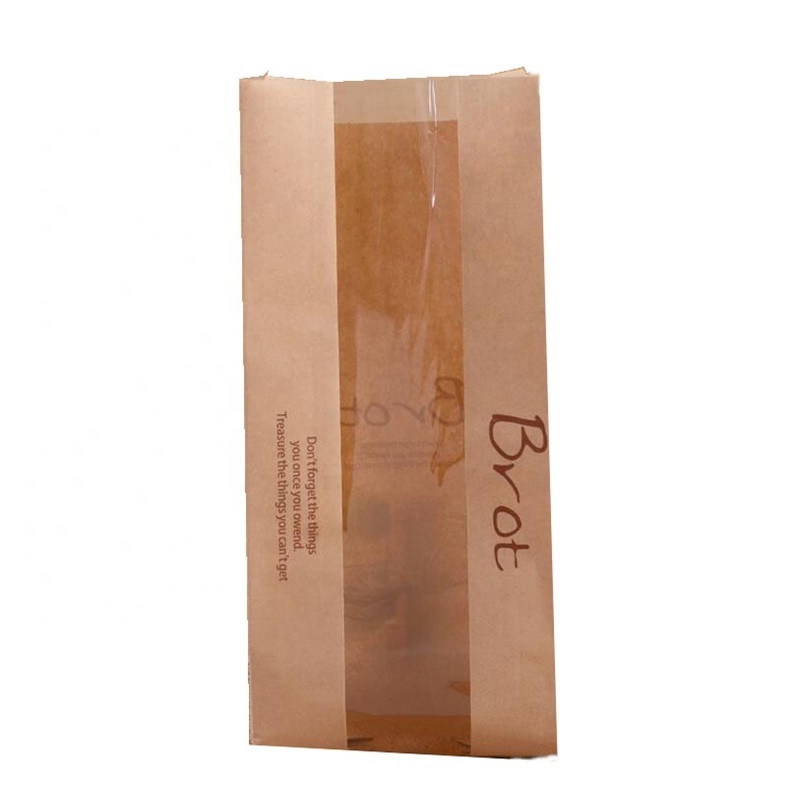 Customization Food Garlic Bread Paper Bag Packaging For Food Takeaway With Window