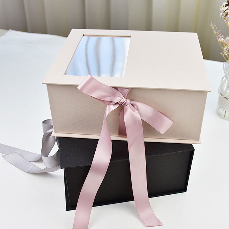 Luxury Rectangle Design Paper Luxury Flower Gift Packaging Box With Clear Window And Ribbon