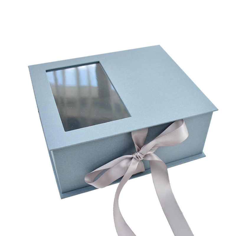 Luxury Rectangle Design Paper Luxury Flower Gift Packaging Box With Clear Window And Ribbon