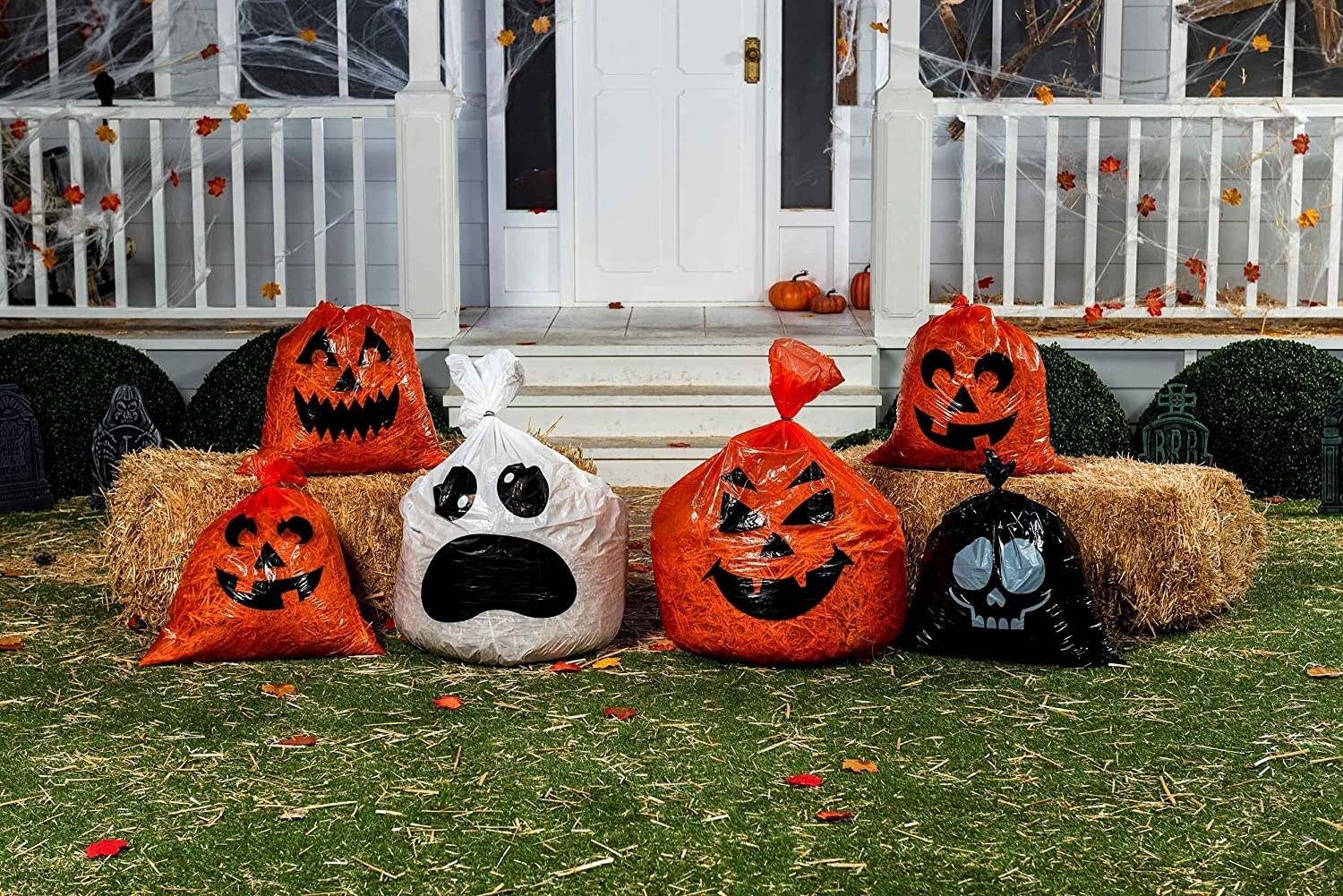 Halloween Yard Outdoor Garden Decoration Lawn Bags Jack-o-lantern Pumpkin Leaf Bags Halloween Plastic Trash Bag