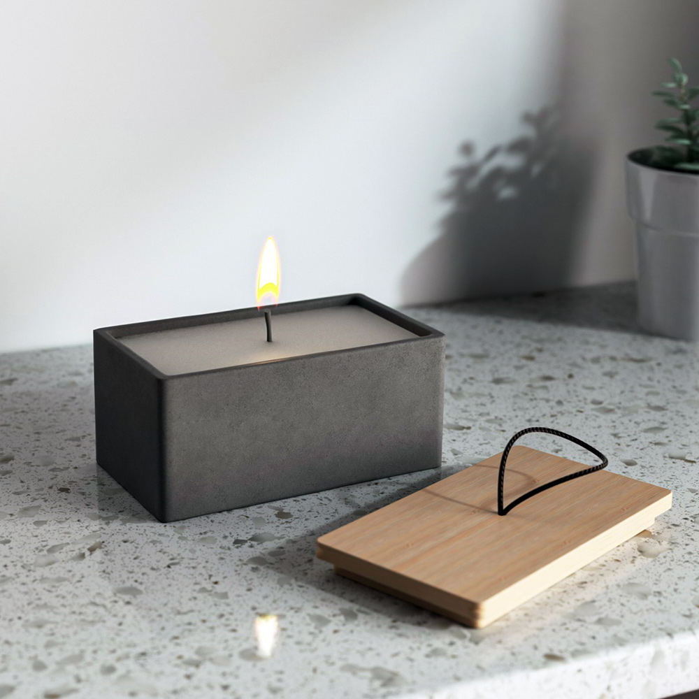 50oz Nordic Custom Cement Candle Vesel Candle Holder Luxury Empty Stone Concrete Large Square Candle Jars With Bamboo Lid