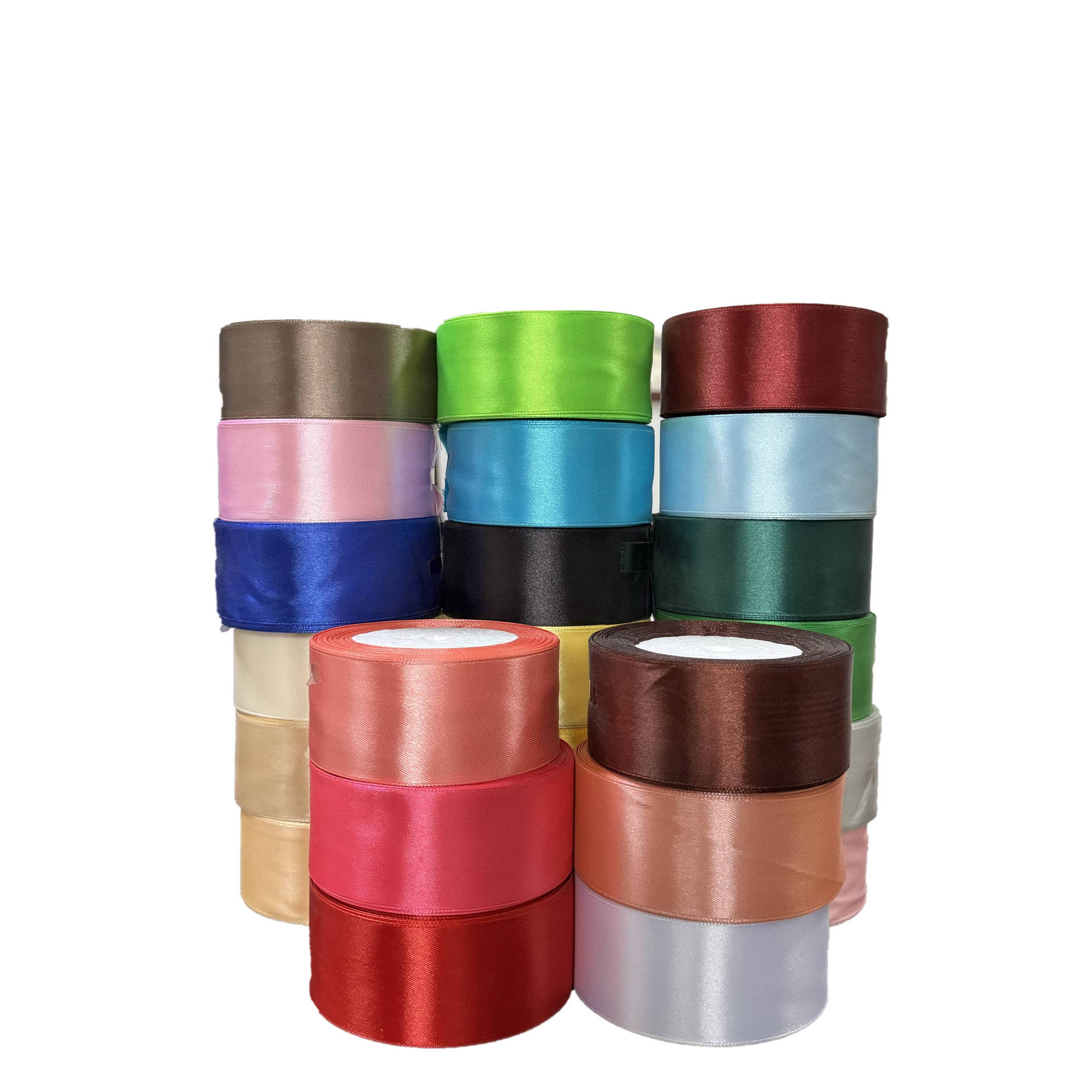 Wholesale 25yards Polyester Bow Ribbon Roll Flower Gift Wrapping Satin Ribbon Custom Wired Colorful Rose Ribbon