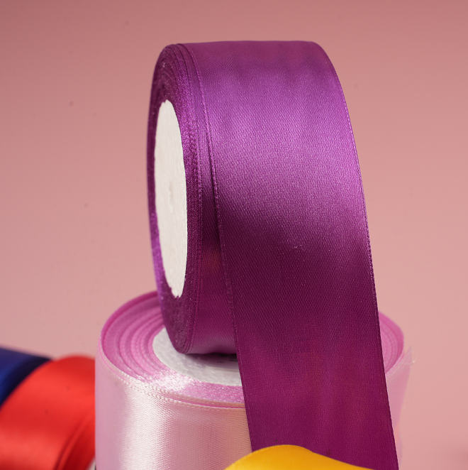 Foam Core Gift Wrapped Ribbons Single Face Polyester Silk Ribbon Wholesale 25yards 4cm Silk Solid Color Satin Ribbon Roll