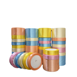 Wholesale 25yards Polyester Bow Ribbon Roll Flower Gift Wrapping Satin Ribbon Custom Wired Colorful Rose Ribbon