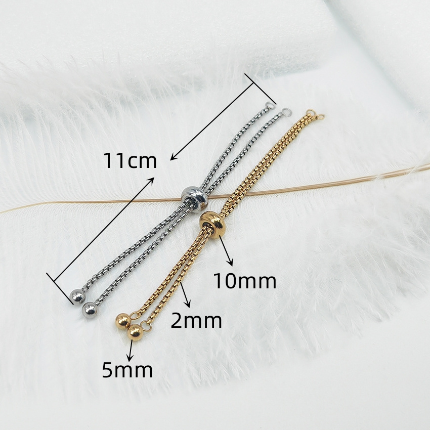 Stainless Steel Double Rolo Chain Slide By Rubber Bead Chain Connector For Adjustable Bracelet