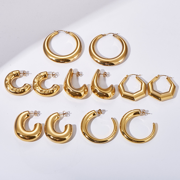 Ins Hypoallergenic Earrings Jewelry High Quality 316L Stainless Steel Non Tarnish Chunky 18k Pvd Gold Plated Hoop Women Earring