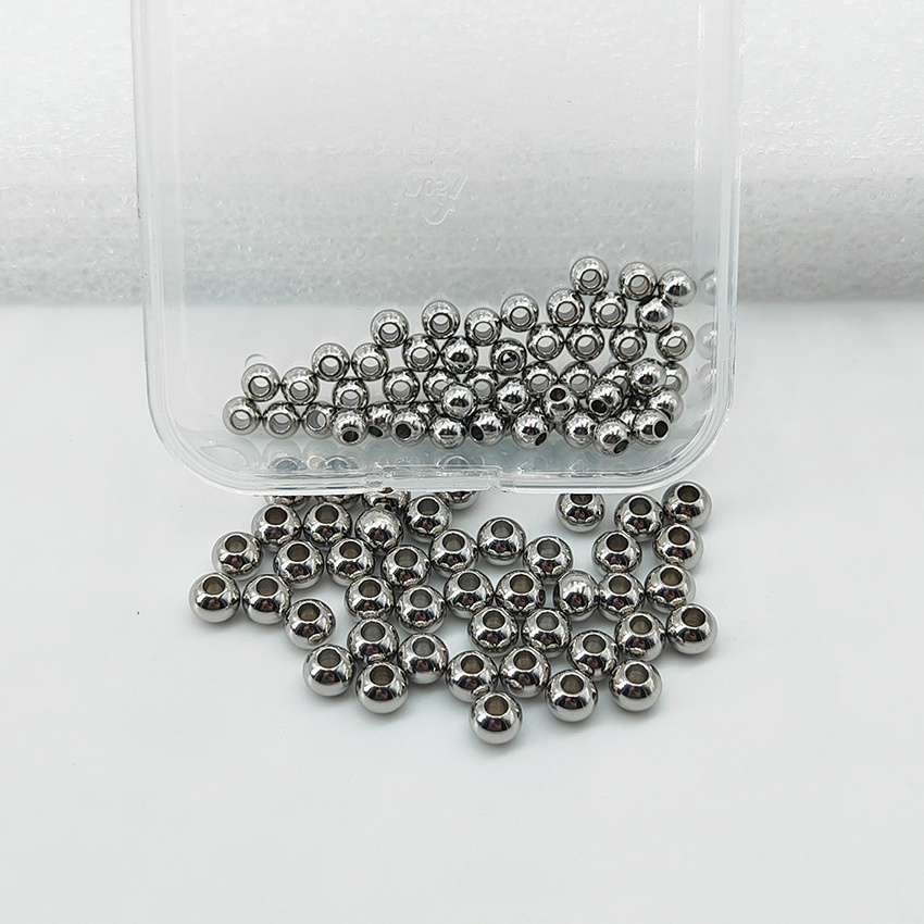 DIY Stainless Steel Beads Loose Spacer Beads Ball Hole for Bracelets Jewelry Components