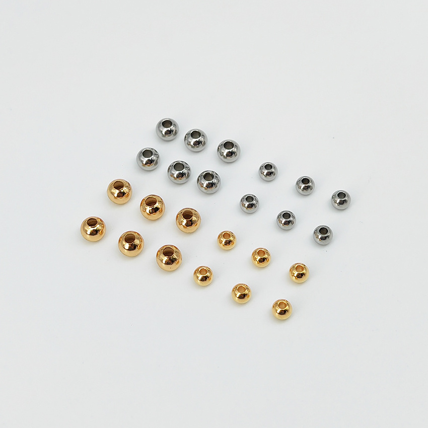 DIY Stainless Steel Beads Loose Spacer Beads Ball Hole for Bracelets Jewelry Components