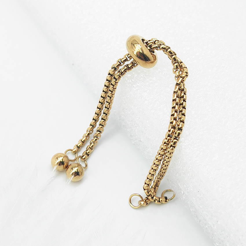 Stainless Steel Double Rolo Chain Slide By Rubber Bead Chain Connector For Adjustable Bracelet