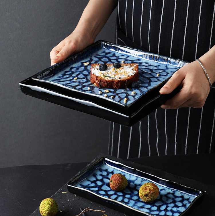 Japanese reactive plate Creative Dinnerware rectangular plate sushi plate Large kiln change ceramic for high-end restaurant