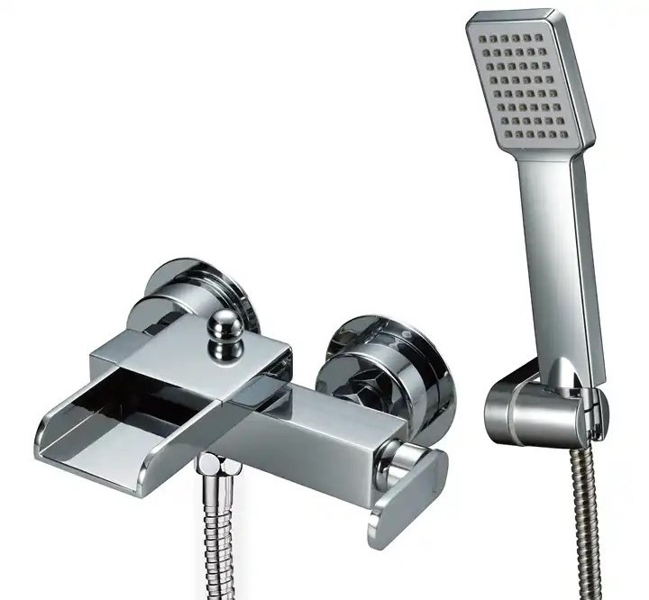 Contemporary Wall-Mount Shower Faucet with Integrated Waterfall Tub Filler