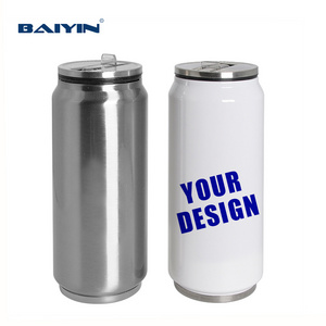 Baiyin Tumbler Travel Mug Leak Proof Double Walled Stainless Steel Vacuum Insulate Cola Can Shape Blank Mug Cup with Lid Straw