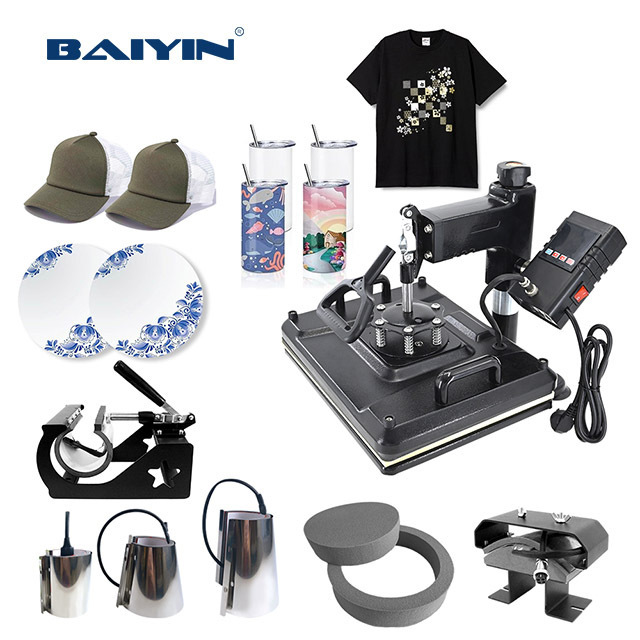 Baiyin Multifunctional Combo 8 in 1 Cups Mug Plate Hat T-shirt Press Machine Heat Press Sublimation Machine