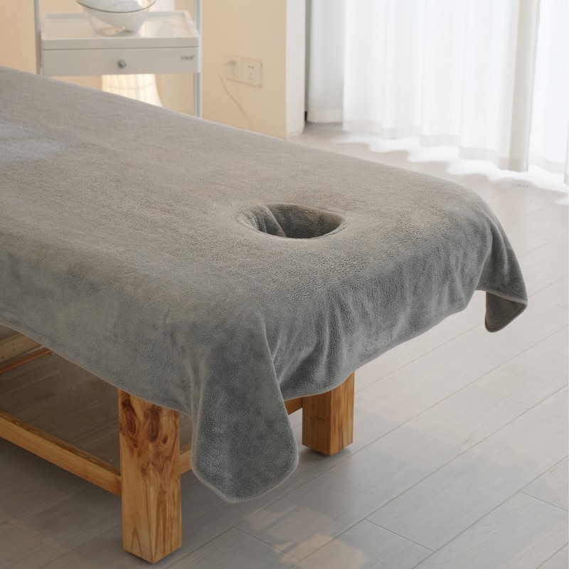 Hot sale white polyester Beauty salon velvet Bed sheet Salon Massage Sheet SPA Treatment Table Cover with Hole