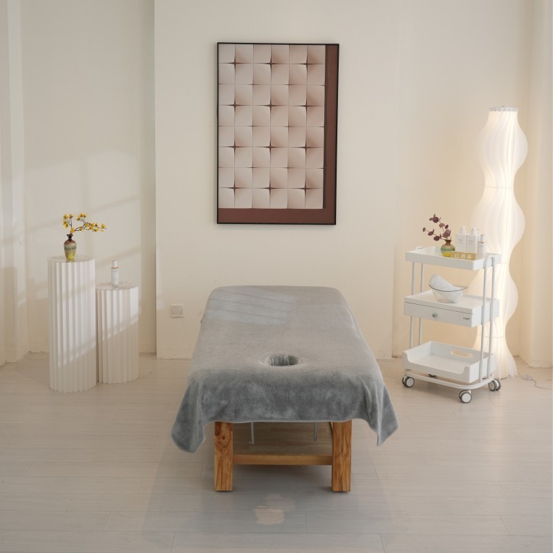 Hot sale white polyester Beauty salon velvet Bed sheet Salon Massage Sheet SPA Treatment Table Cover with Hole