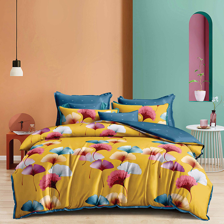 Polyester 4 Pieces Bedding Set Twin Bed Sheet Set Disperse Print Bed King Size Duvet Cover Set