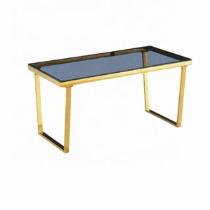 Simple Coffee Table with Grey Glass Top  and Golden Stainless Steel Frame