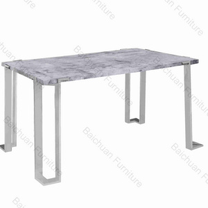 2024  MDF sticker marble paper top stainless steel legs dining table for dining room furniture 4 seat table