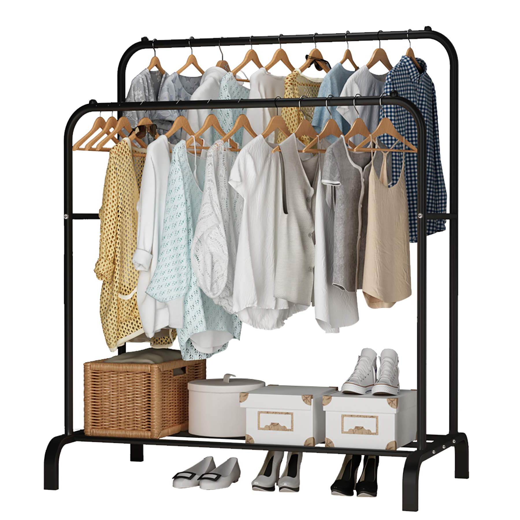 Modern simple coat rack stand garment rack freestanding double rod with shelf clothing racks for hanging clothes