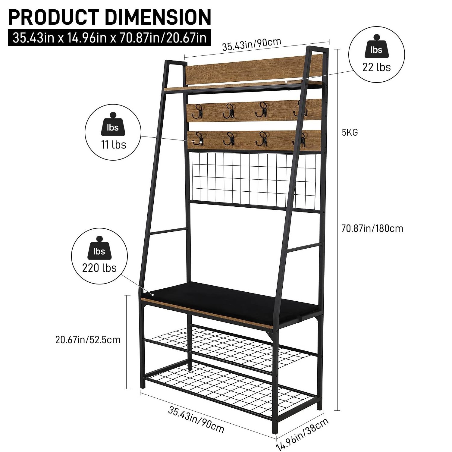 Factory Direct Coat Rack with Shoe Rack Entryway Home Furniture Clothes Rack Mudroom Bench with Storage and Hooks(Brown)