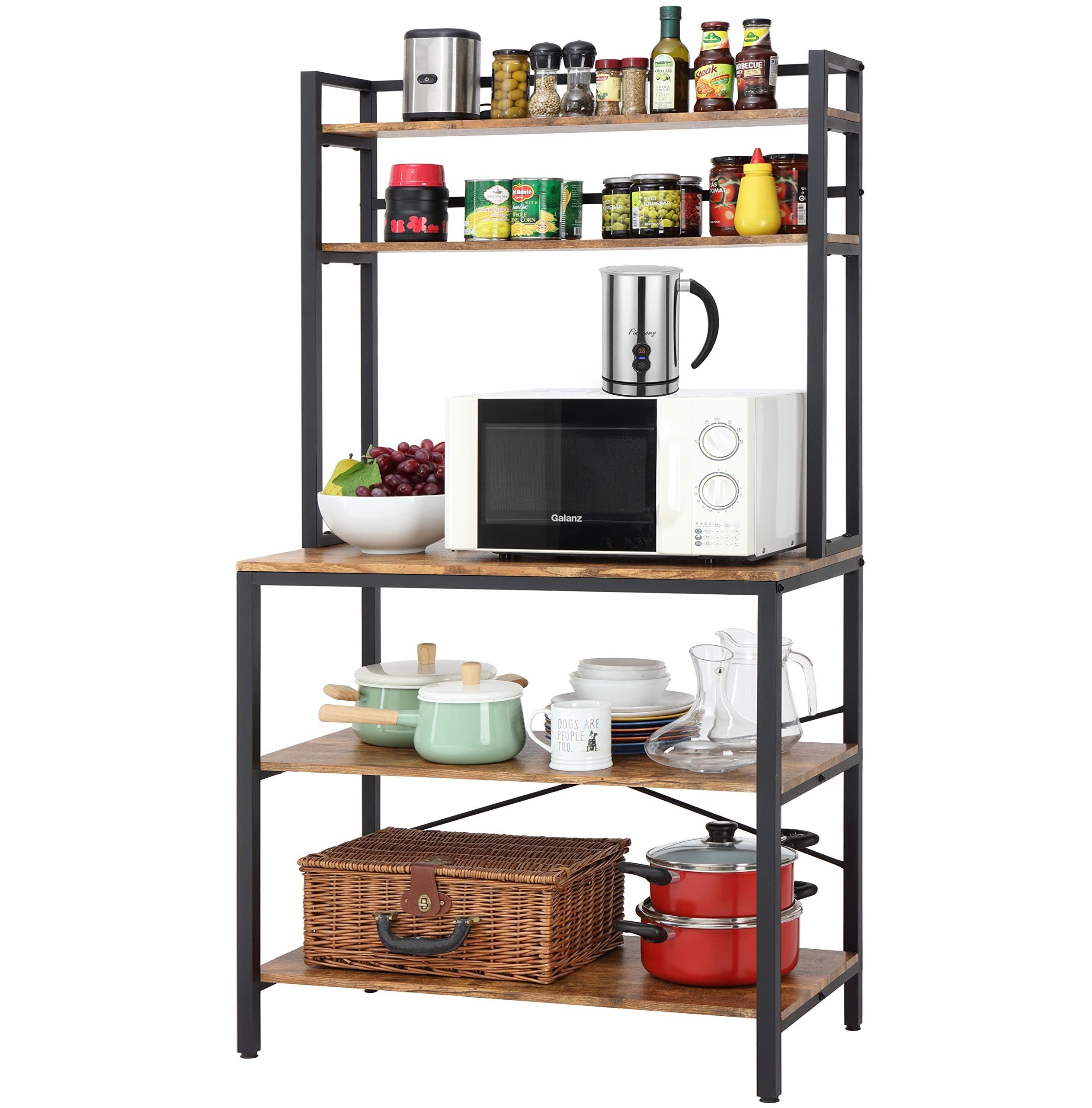 5-tier kitchen storage rack shelf hutch, wood kitchen furniture microwave stand shelving rack metal