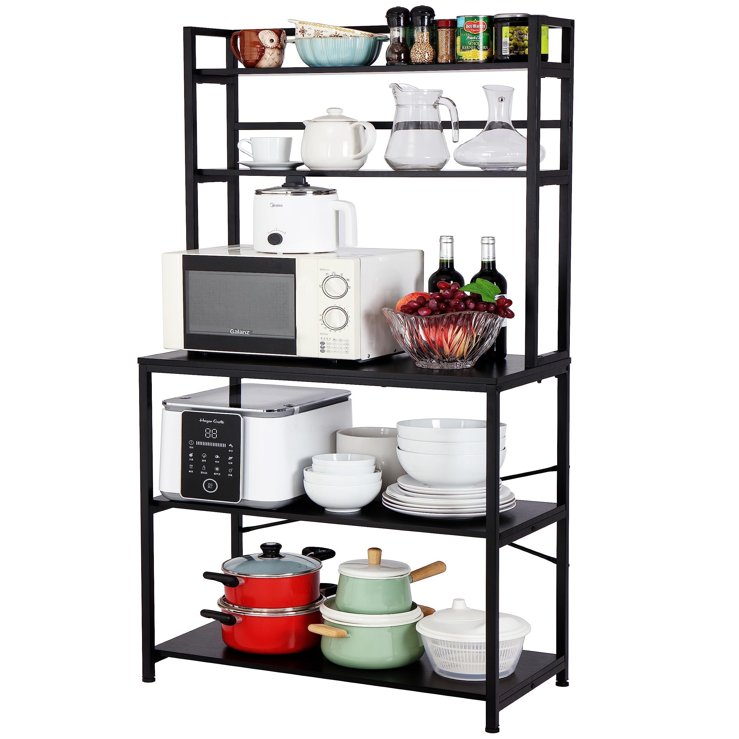 Factory direct 5-tier kitchen storage rack shelf hutch, wood kitchen furniture microwave stand shelving rack metal black