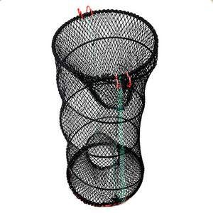 Frame Folding Lobster Trap Black Nylon Mesh Pheroone Traps Crawfish Trap Spring-loaded Metal Fishing Net Durable Galvanized