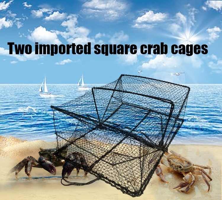 For Catch Fish Fishing Equipment Nylon Fish Cage Fishing Net Square Crab Pot Crab Trap Folding Black Woven Bag Foldable HDPE