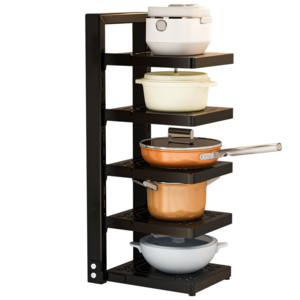 The pot and pot organizer in the cabinet The adjustable pot organizer rack under the cabinet The kitchen cabinet storage rack