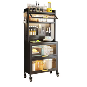 Home kitchen corner floor rack organizer, cabinet storage container, multi-layer steel storage cabinet with dust-proof door