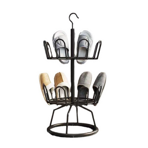 High quality  Spinner Holds 18 Pairs Bronze Rotating Shoe Rack Shoe Tree 3-tier Metal Revolving Shoe Rack