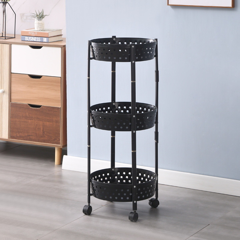 High quality plastics food storage containers Wheels Rotating Shelf 360 Degree Baskets Multipeporse 3 Tier Storage