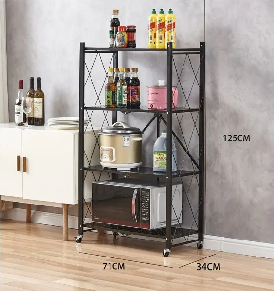 Kitchen Multi layer multi functional shelf floor with wheels steel folding storage rack on the countertop organizer