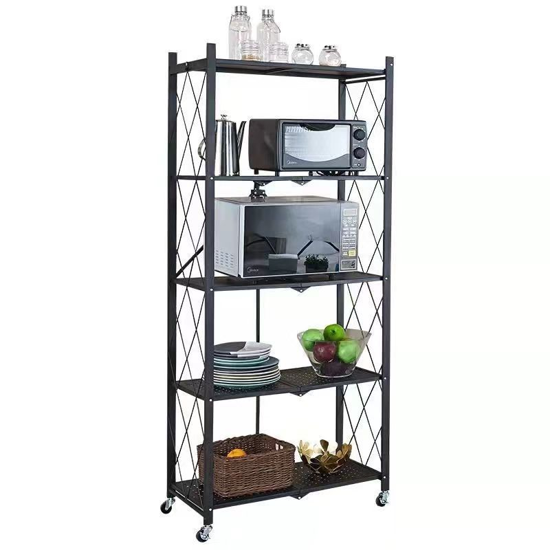 Wholesale floor standing multi-layer installation free kitchen folding rack microwave storage multifunctional kitchen shelves