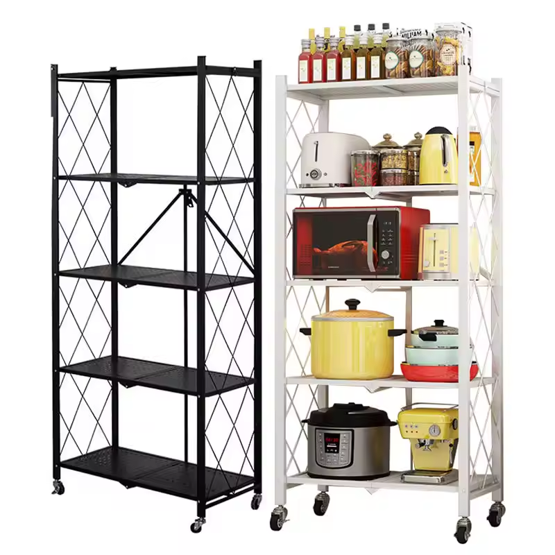 Wholesale floor standing multi-layer installation free kitchen folding rack microwave storage multifunctional kitchen shelves