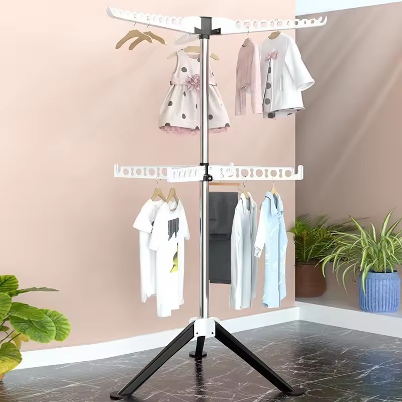 2-layer umbrella clothes drying rack clothes rack adjustable washing rack and foldable wing shape